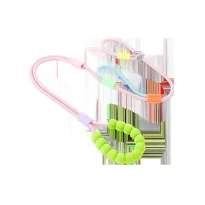 Adjustable double-strand P-chain dog leash with comfortable lime green foam handle
