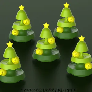 Detailweergave van het 3-laags kerstboom kattenspeeltje met lichtgevende ballen