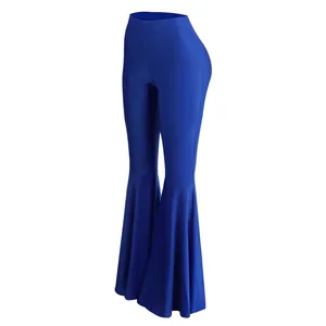 Pantalones de campana azul real de talle alto con un espectacular diseño de volantes