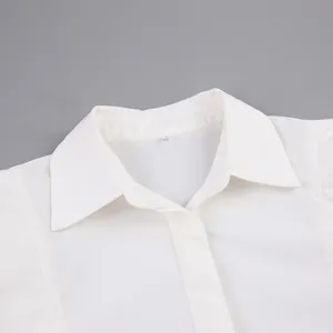 Detailed close-up view showing the sharp collar and cotton fabric of white French style shirt
