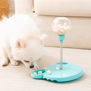 Jouet distributeur de croquettes pour chien avec balle à ressort bleue interactive