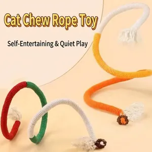 Colorful braided cotton cat chewing rope toy with Gall fruit ball for dental molar health