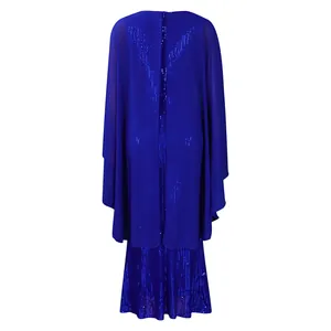 Königsblaues Abendkleid Rückansicht mit Paillettenrock und elegantem Chiffon-Cape