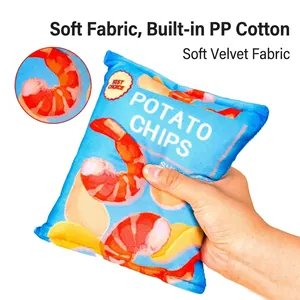 Squeaky plush potato chips dog toy made of soft fabric with built-in PP cotton filling