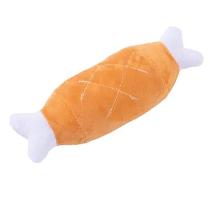 Soft plush squeaky chicken leg dog toy for aggressive chewers and boredom relief.