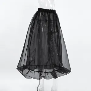 Vista dettagliata professionale di una gonna a palloncino in tulle nero francese.