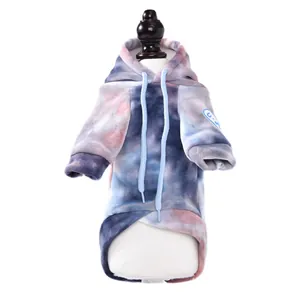 Warmer Tie-Dye-Fleece-Haustier-Hoodie für kleine Hunde und Katzen mit Kapuze und Kordelzug