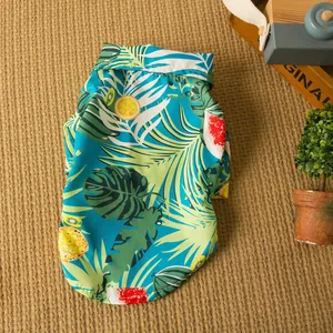 Camicia estiva per cani e gatti con stampa tropicale, motivi di ananas e foglie verdi