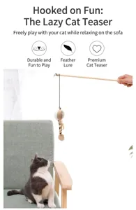 Baguette de jeu interactive pour chat avec perche en bois et balle en plumes de jute