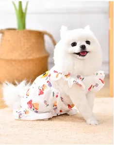 Detailansicht eines atmungsaktiven Hunde-Sommerkleides mit buntem Pilzmuster