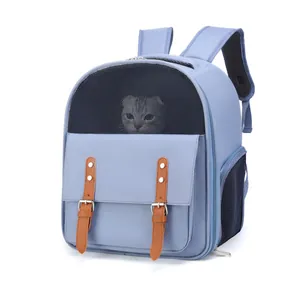 Atmungsaktiver blauer Tierrucksack aus Oxford-Gewebe für Katzen mit Netzfenster