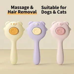 Cute Bear Shape Pet Grooming Brush For Cats And Dogs Self Cleaning Slicker Brush With Stainless Steel Pins One Click Hair Removal