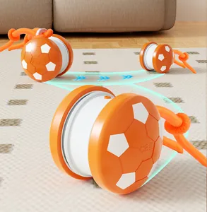 Interactive smart electric rolling soccer ball pet toy with rope showing motion path