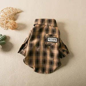Classic yellow and black plaid pet shirt for small dogs or cats with a cute pocket
