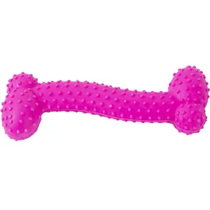 Detailansicht eines langlebigen rosa Hundekauspielzeugs in Knochenform mit Noppen
