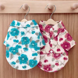 Camisa para Mascotas Estilo Coreano con Flores para Perros Pequeños y Gatos Blusa de Verano Transpirable Manga Corta