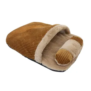 Cozy corduroy pet sleeping bag with warm plush lining and a matching removable pillow