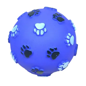 Balle sonore bleue durable avec motifs de pattes pour petits chiens et chats jouet animal
