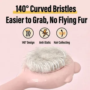 Cartoon bear pet brush for cats with 140 degree curved stainless steel needles for hair removal