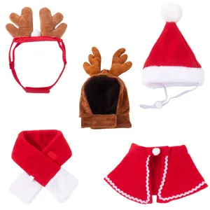Haustier-Weihnachtskostüm-Set mit Rentiergeweih, Weihnachtsmütze, Schal und festlichem Umhang