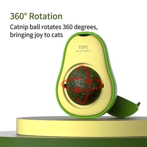 Avocado-shaped rotating catnip ball toy for cats with a 360-degree spinning functionality