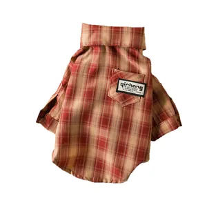 Classic red and beige plaid pet shirt for small dogs and cats, spring/summer dog apparel
