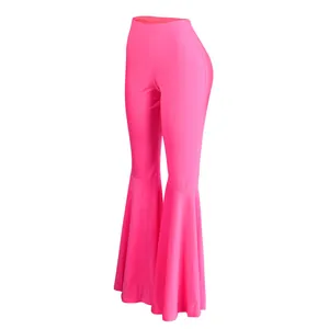 Pantalones de campana rosa vibrante de talle alto con dobladillo de volantes único