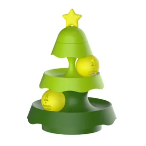 Interactief kattenspeelgoed in de vorm van een kerstboom met 3 niveaus en lichtgevende ballen