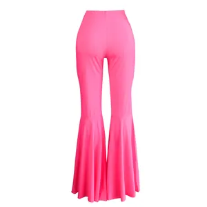 Pantalones acampanados rosa vibrante ajustados con dobladillo volantes