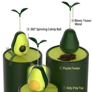 Avocado-shaped multifunctional cat toy with catnip ball and puzzle feeder tumbler