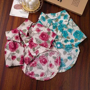 Elegantes camisas de verano de algodón ligero con estampado floral para perros pequeños y gatos