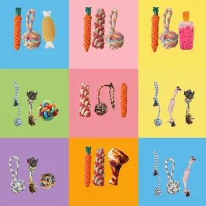 Interactive 3-piece dog chew toy set featuring durable rope knots and colorful TPR balls.