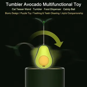 Multifunctional avocado cat tumbler toy with catnip ball, spring wand and food dispenser