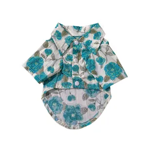Camisa de verano con estampado floral para perros pequeños y gatos de estilo coreano