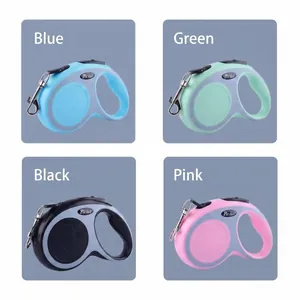 5M automatic retractable dog leash in four colors: green, blue, pink, and black.