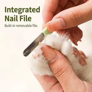 Pet nail clipper with built-in detachable nail file for cats and dogs grooming