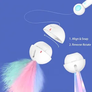 Automatic gravity cat teaser toy featuring a replaceable feather head and integrated LED lights