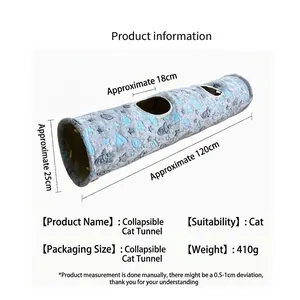 Foldable luminous cat tunnel toy with dimensions 120cm length for kittens