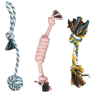 Durable set of three colorful braided cotton rope dog chew toys for dental cleaning
