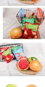 Juguetes de peluche para perros con forma de bolsas de patatas fritas y frutas