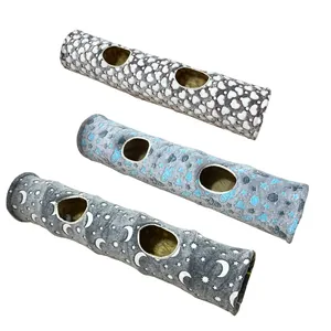 Foldable glow-in-the-dark plush cat tunnel toy set with moon and star patterns