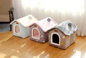 Cozy house-shaped warm pet beds for cats and small dogs in three stylish patterns
