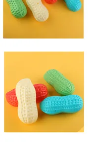 Set of colorful peanut-shaped squeaky dog toys with realistic textured surface detail