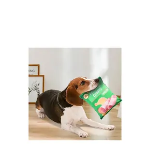 Juguete de peluche para mascotas con sonido en forma de bolsa de patatas fritas verdes