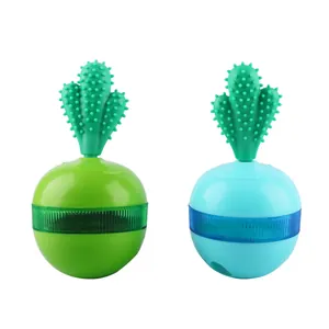 Cactus tumbler treat dispensing dog toy puzzle feeder for pets in green and blue