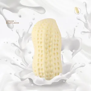 Peanut-shaped squeaky dog toy with milk flavor featuring a durable bite-resistant texture