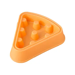 Dreieckiger orangefarbener Anti-Schling-Napf für Haustiere im Pizza-Design