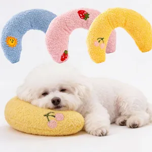 Soft Plush Pet U-Shaped Pillow For Cats And Dogs Cervical Spine Protection Teddy Fleece Embroidery Pet Neck Pillow Sleep Toy