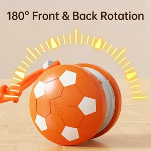 Smart electric cat toy ball with orange football design and 180-degree flip motion