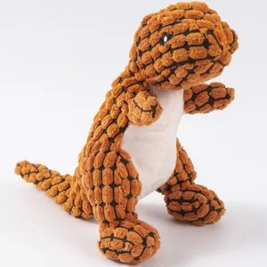 Durable plush dinosaur squeaky dog chew toy with corn kernel texture for small pets